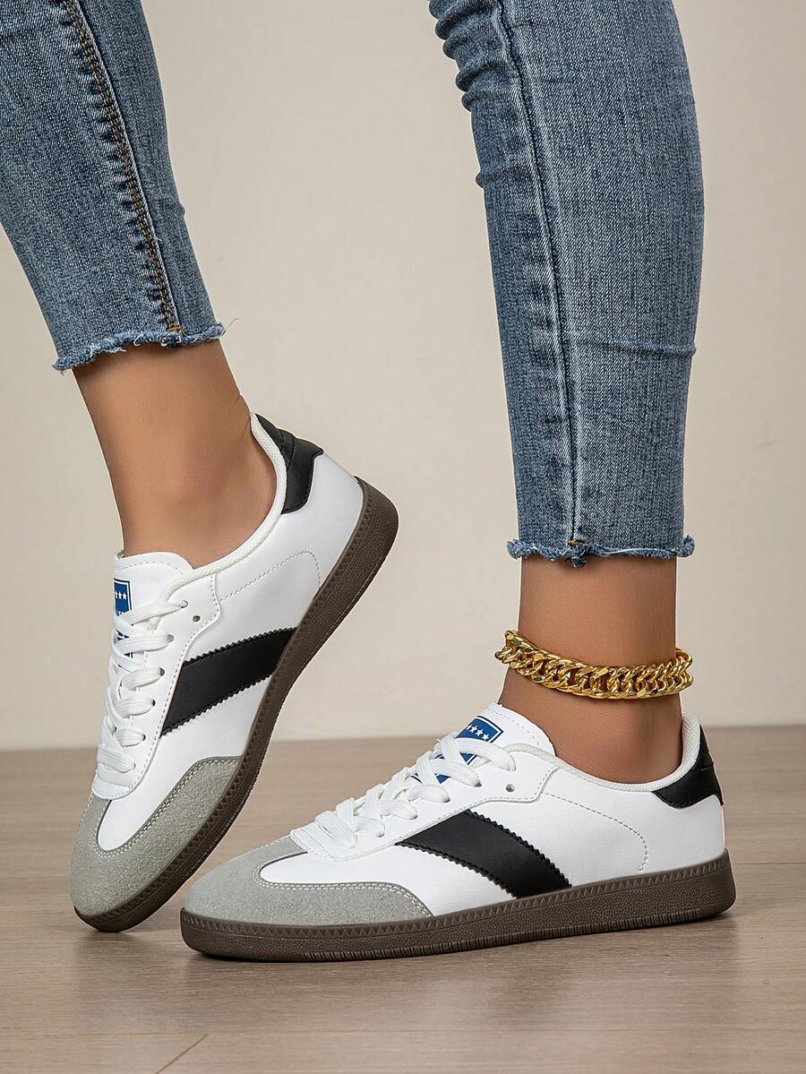 Retro tweekleurige casual witte sneakers voor dames