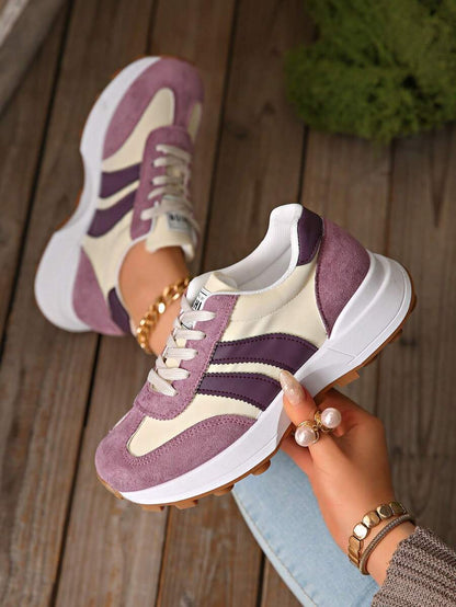 Retro gestreepte sneakers voor dames met dikke zool