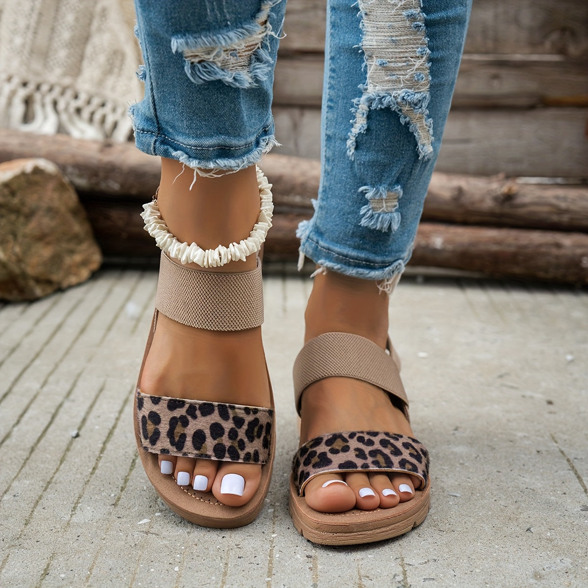 Leopardriemen-Komfortsandalen
